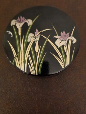 Vintage Black Lacquered Box with Coaster Plates